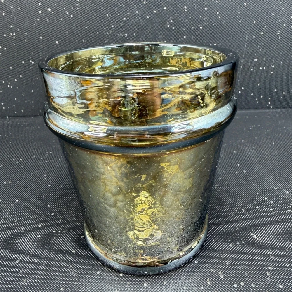Anthropologie Mercury Glass Votive Candle Holder Gold Silver Metallic 4x4 Pot